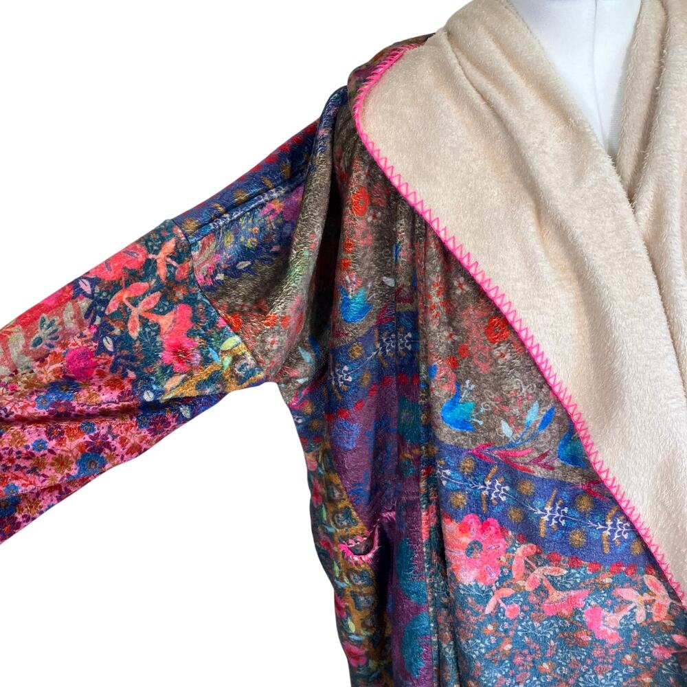 Natural Life Sz S/M Cozy Blanket Kimono Patchwork Floral Print Hood & Pockets - Picture 5 of 16